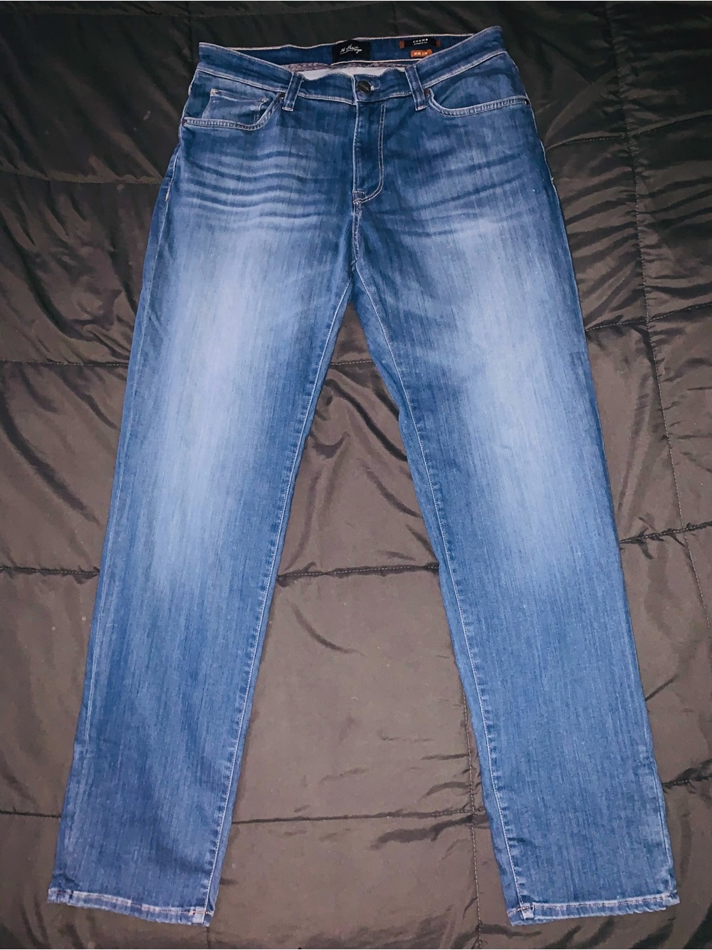 Men's Blue Slim Straight Jeans 34 Heritage - Classic Casual Denim 35x32